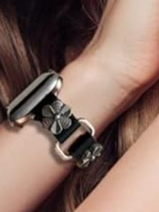 NEW Black Luxury Charms Genuine Leather Apple Watch Band main image 5